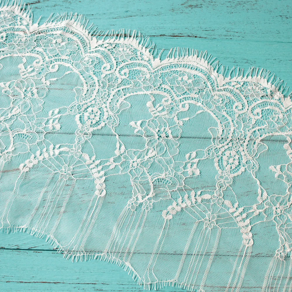 Cindylaceshow 3 Metre 26.5cm Width White Eyelash Lace Trim Mesh Soft