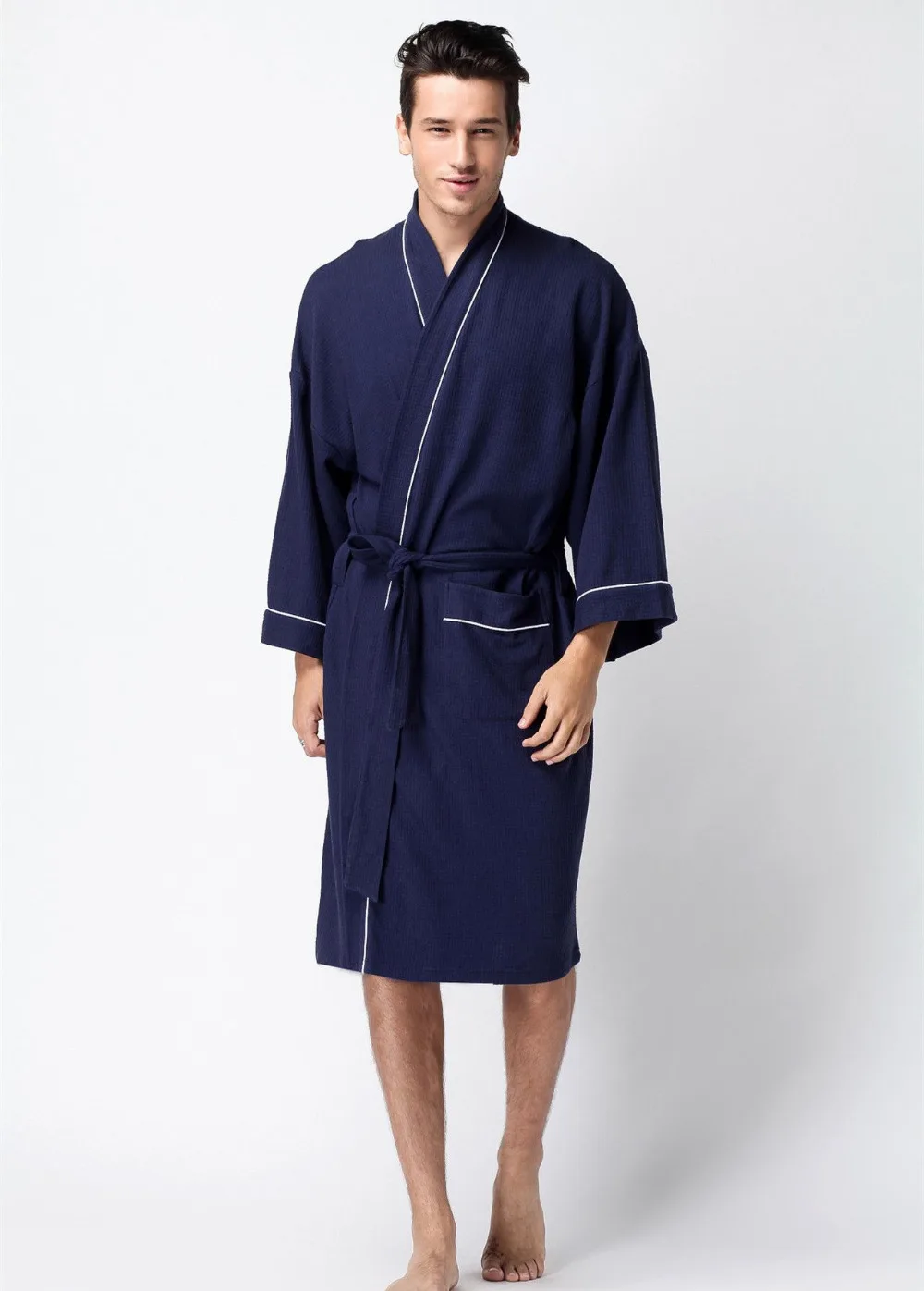 New 2017 men waffle cotton bathrobes Men bathroom hotels spa robe male