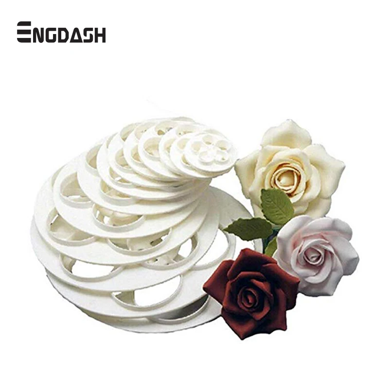 

ENGDASH 6pcs/Set Fondant Cake Frosting Rose Flower Cookie Cutter Mold Tool Rose Petals Cutter Kitchen Bakeware Accessory