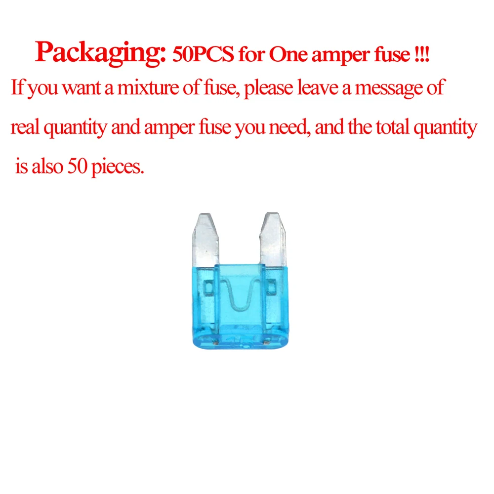 50pcs/lot Small Size MINI Car Auto Blade Fuse 5A 7.5A 10A 15A 20A 25A 30A 35A 40A