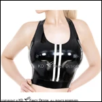 Черный сексуальный латексный укороченный топ с открытой спиной резиновая рубашка верхняя одежда YF-0145