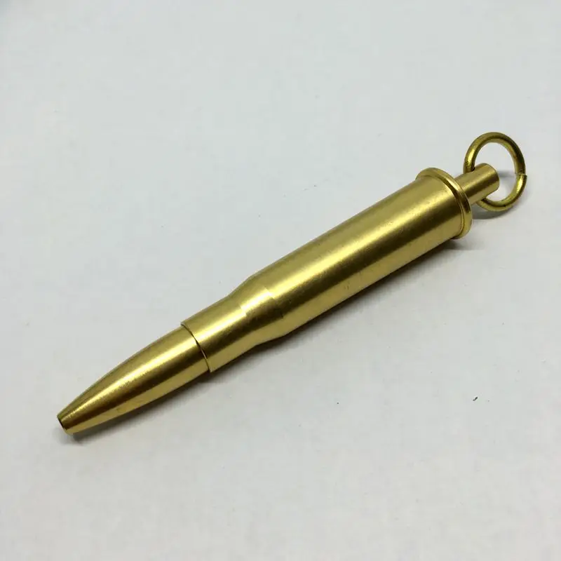 

Writing Tools Solid Brass Mini Ball Point Pen Portable EDC Brass Bullet Shape Refillable Gel Keychain Pen