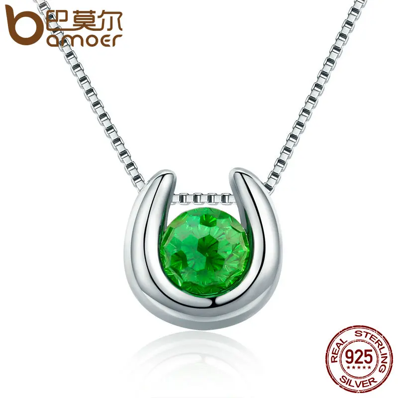 

BAMOER 925 Sterling Silver Blooming Horseshoe Lucky Stone Long Chain Pendant Necklace for Women Luxury Silver Jewelry SCN185