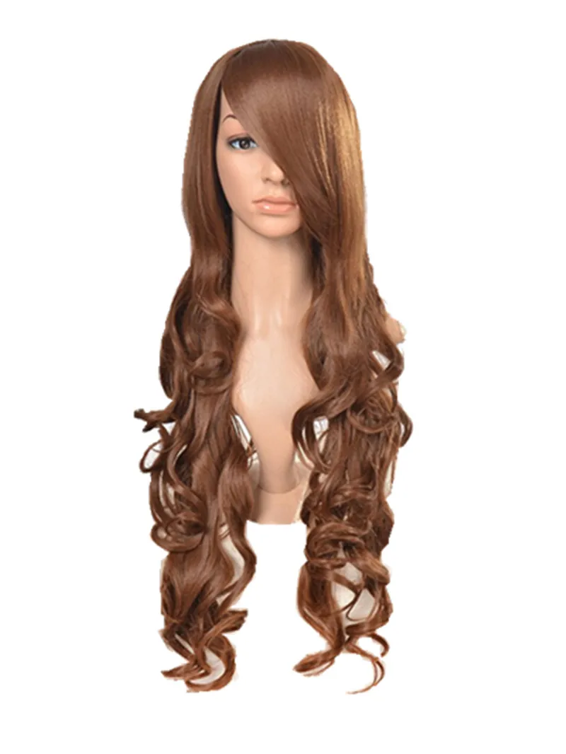 

Cosplay Brown Wig Fei-Show Synthetic Long Curly Halloween Women Black Hair Carnival Costume Cosplay Inclined Bangs Hairpiece