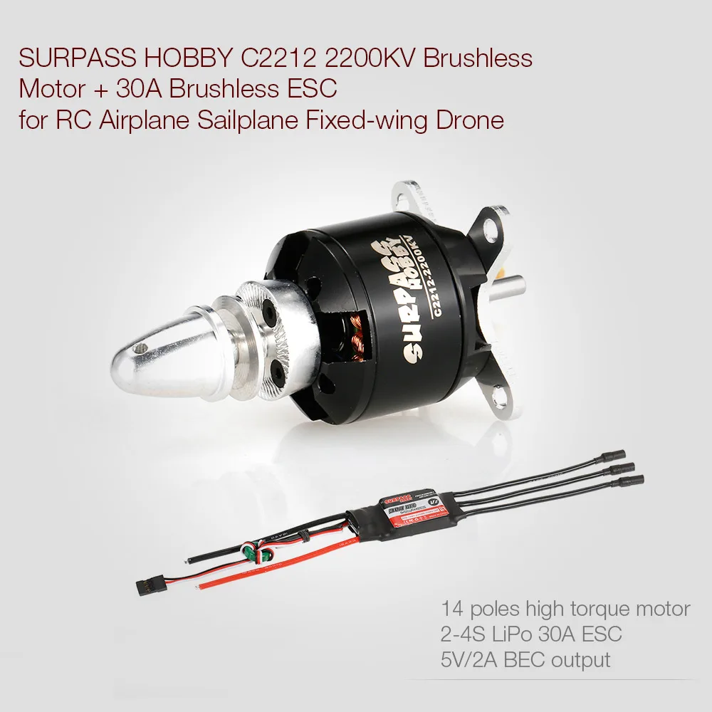 

2212 2200KV 14 Poles Brushless Motor 12V & 30A ESC 2-4S for RC Airplane Fixed-wing Glider Warbirds Rc Motor Aircraft parts
