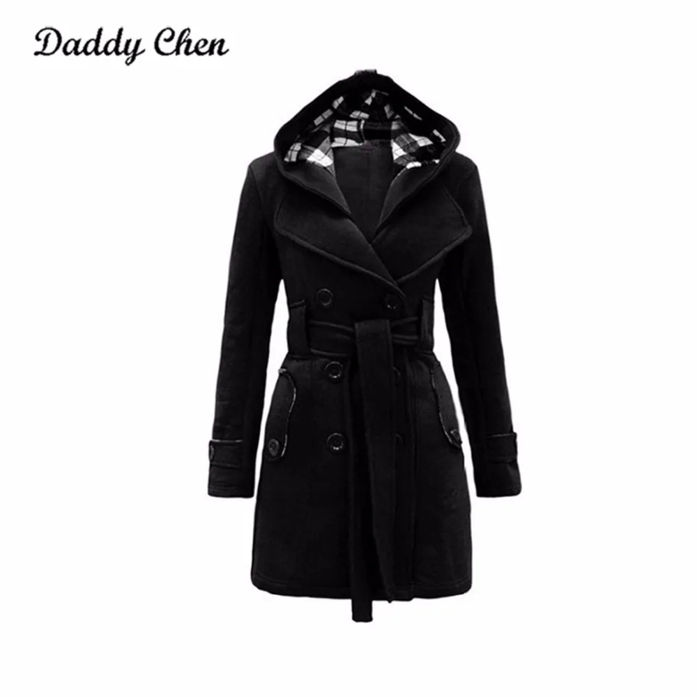 Autumn Winter New Women Long Wool Coats Solid Black Grey Outerwear Female Coat With Hat Casual Jackets warm Fleece lady