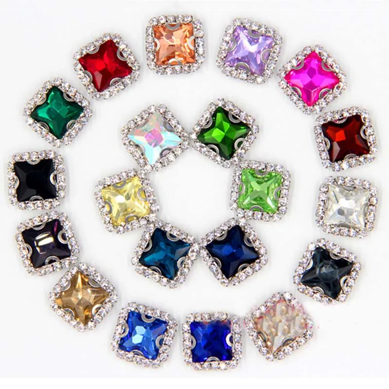 

2016New 100pcs Square Rhinestone Sewing Embellishments Button/buckle For DIY Wedding Dress Decorations NT07