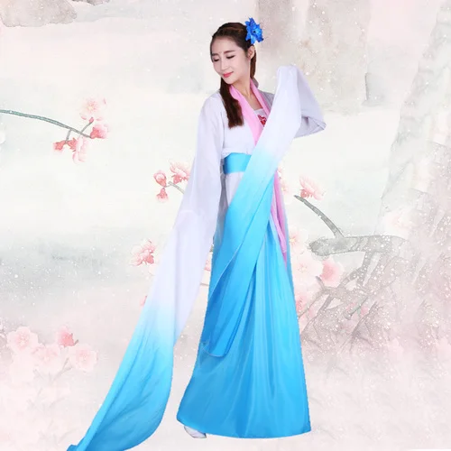 Классический в стиле ханьфу женские танцевальные костюмы костюм в китайском стиле древняя танцевальная одежда Shuixiu Dance - Цвет: Sky blue