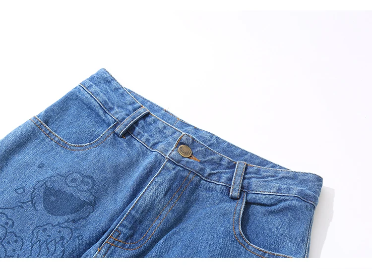 BF Harajuku, модные, дизайн, женские джинсы, полная длина, молния, Мультяшные медведи, прямые штаны, Femme, джинсовые штаны, высокое качество