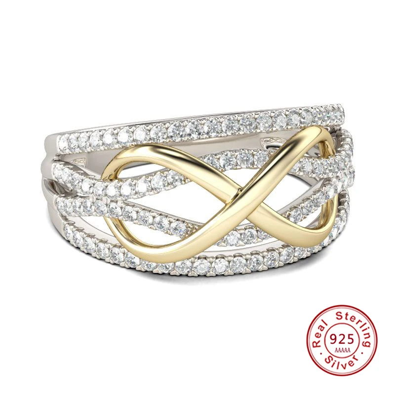 

Gold/Silver luxury Infinity Ring Eternity zircon crystal Ring Charms Twisting Endless Ring for Women Engagement Jewelry Gifts