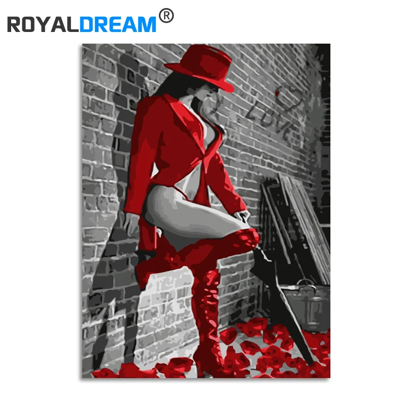 ROYALDREAM красивая красная девушка картина своими руками маслом по номерам цветы