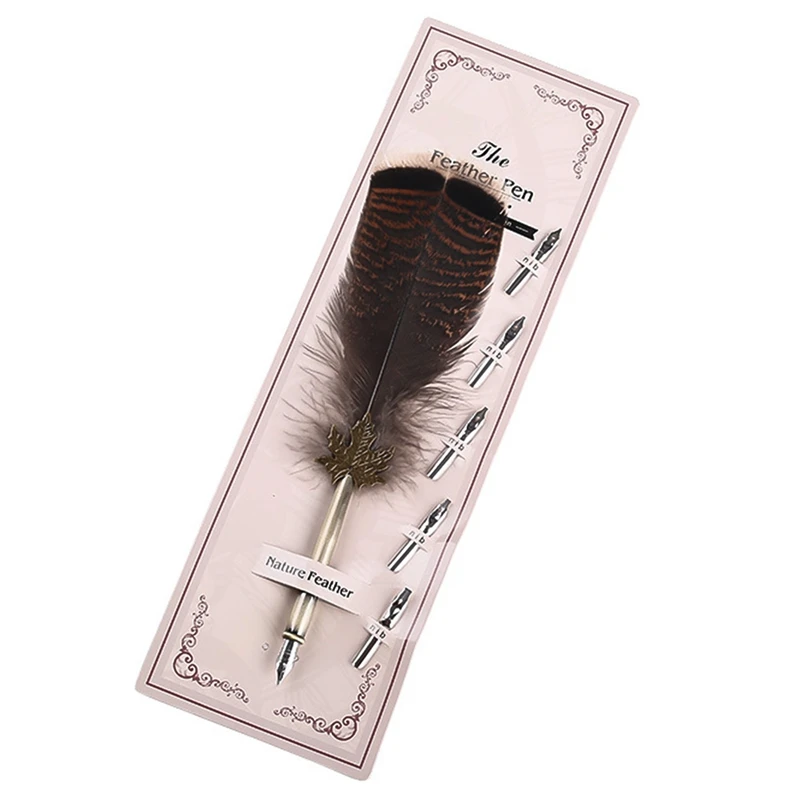 

2019 New Cheapest Fashion Movie Feather Dip Pen Dip Fountain Pen 5pcs Nib Carved Metal Vintage