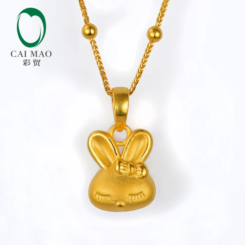 

CAIMAO 24K Pure Yellow Gold Cute Rabbit Pendant Real 999 3d Hard Gold Process Fine Jewelry Exquisite Gift