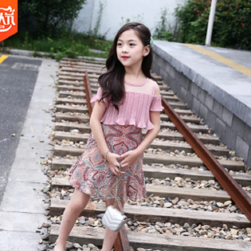 

Children's Strapless Shoulder Dress New 2019 Summer Girls Cool Princess Dress 2 Print Color Size110-160 Cute Print Dress ly234