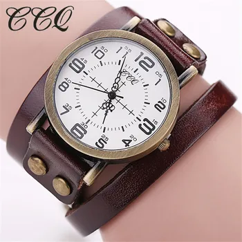 

CCQ Vintage Cow Leather Bracelet Watch High Quality Antique Women Wrist Watch Casual Quartz Watch Relogio Feminino