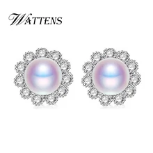 Серьги-гвоздики с натуральным пресноводным жемчугом WATTENS, ювелирные изделия с жемчугом, серьги из серебра 925 пробы для женщин, подарок