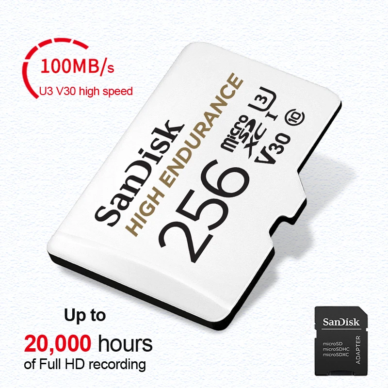 Двойной Флеш-накопитель SanDisk высокая выносливость видео мониторинга карты MicroSD объемом памяти 32 Гб или 64 ГБ, Class10 100 МБ/с. TF карту идеальной для видеорегистраторы и домашнего видео м