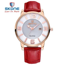 SKONE Brand Solar Power Eco-Drive Quartz Watches Women Luxury Brand Fashion Genuine Leather Strap Watch Woman Relogio Feminino