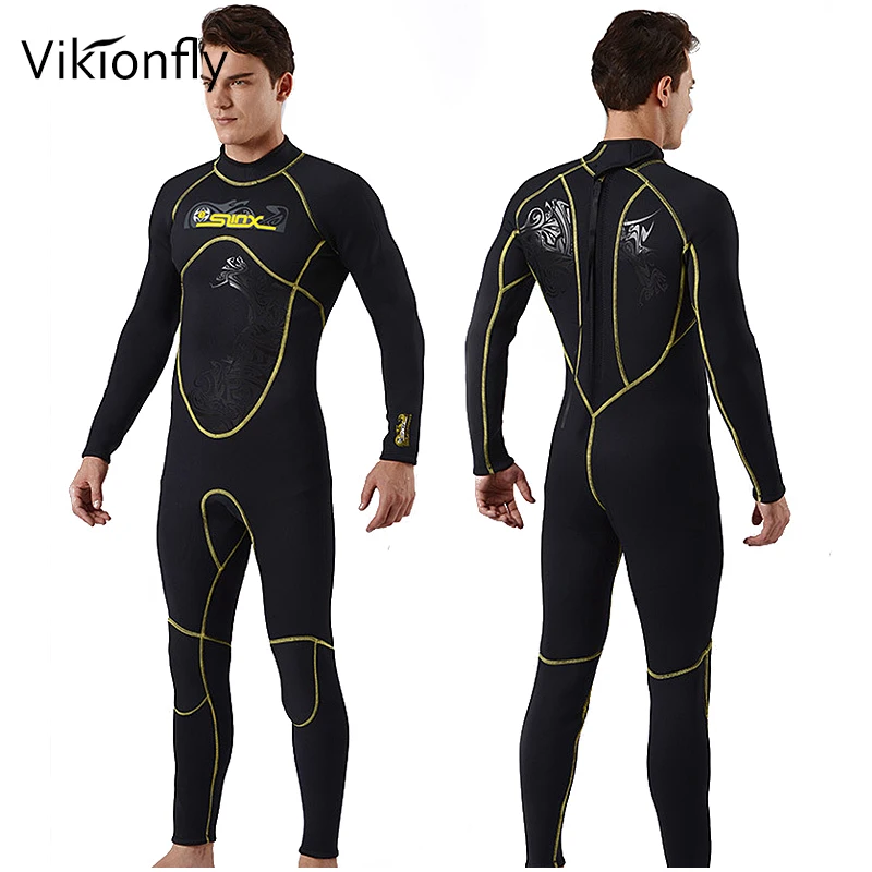 Vikionfly 5 MM 3 MM النيوبرين بذلة للرجال Slinx الرياضة السباحة ملابس السباحة القيادة دعوى الغوص تصفح ارتداء الملابس وي بدلة سوداء