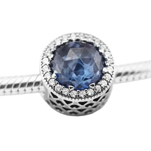 Подходит для браслетов Pandora, сияющее сердце, амулеты с лунным синим кристаллом, бусины из стерлингового серебра пробы