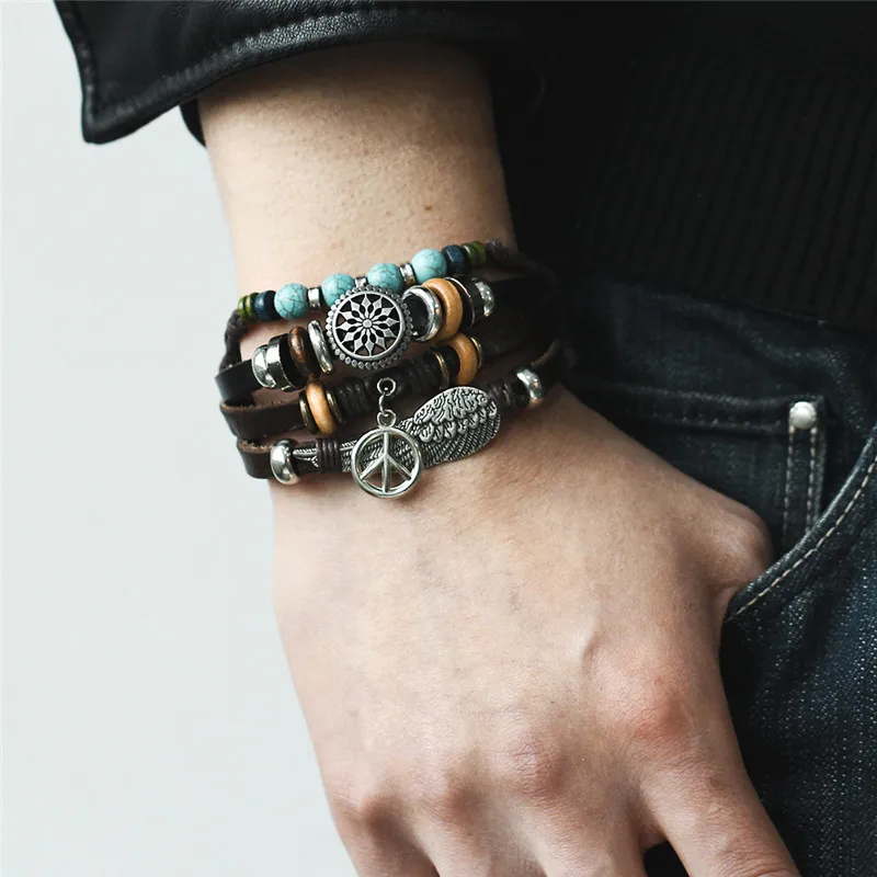 

IF YOU Punk Design Turkish Eye Bracelets For Men Woman Fashion Wristband Female Owl Leather Bracelet Stone Vintage Jewelry Gift