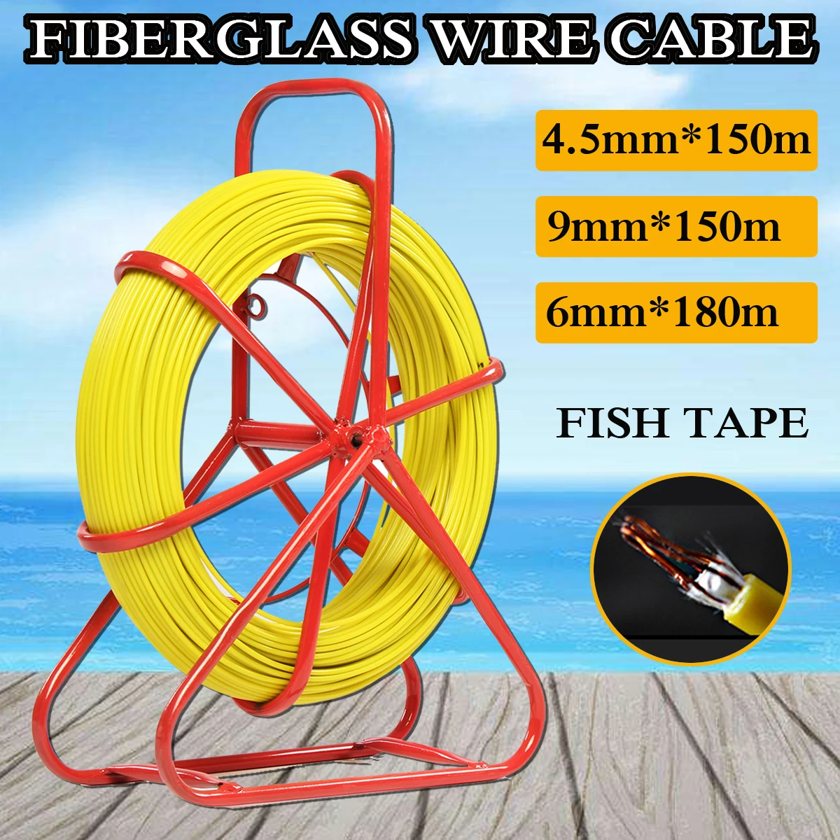 130m Fish Tape 6mm Fiberglass Wire Cable Running Rod Duct Rodder Puller Yellow