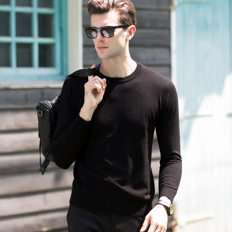 

2019 New Famous Brand 100% Australia Merino Wool Mens Long Sleeve Sweater, Merino Wool Jersey Long Sleeve, Round Collar Fashion
