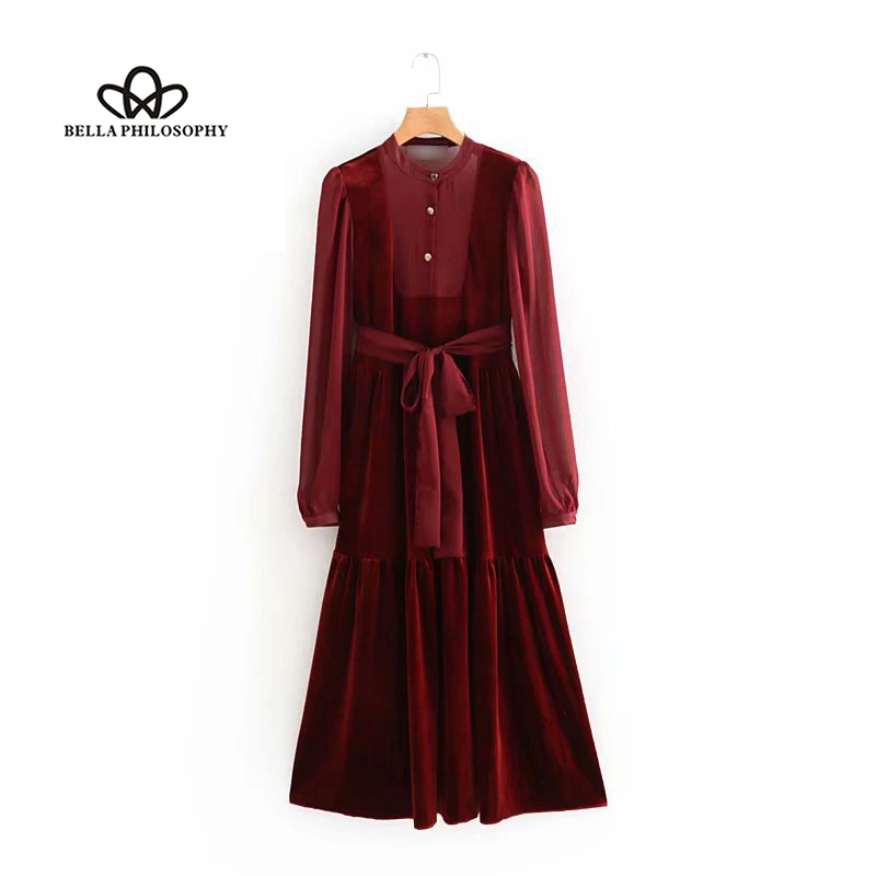 Wonder 2018 new autumn winter Velvet Effect Dress England Style Natural Regular Mid-Calf Lanon chic dresses