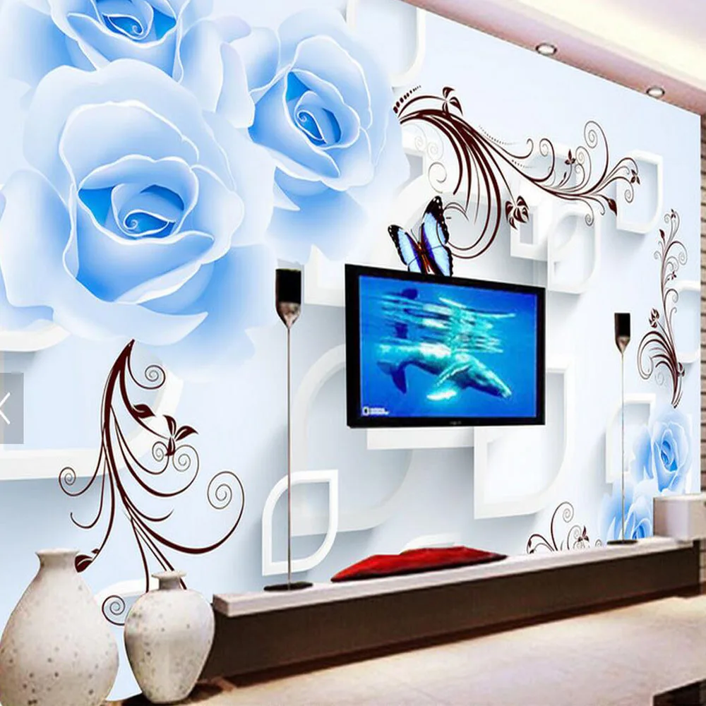 Голубая роза цветочные обои 3D настенная для жизни комнатное домашнее настенное художественная декоративная картина обоев Европейской 3D