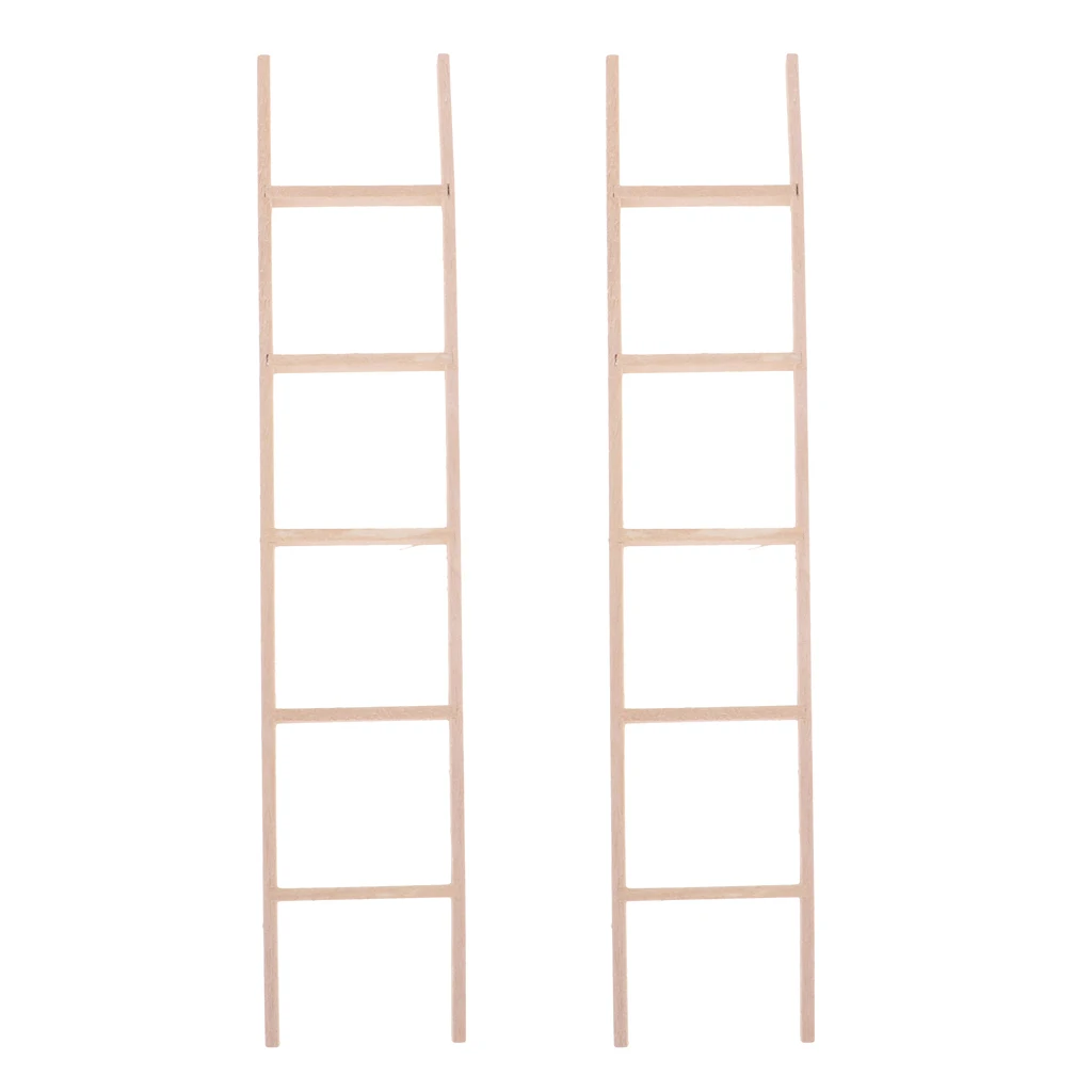Miniature Straight Wooden Ladder For Dollhouse Outdoor Accessories 2 Piece