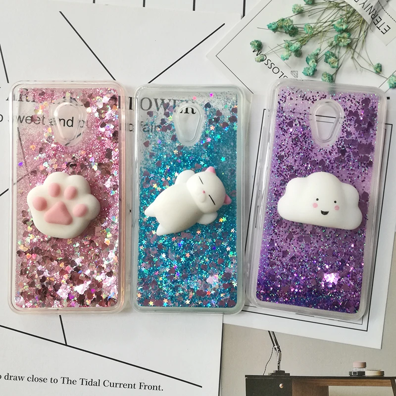 

3d Squishy Cat Cases for Meizu M6 Note M5S M3 Note M5 Note MX6 M6S M6 Cover Love Heart Star Glitter Liquid Quicksand Phone Cases