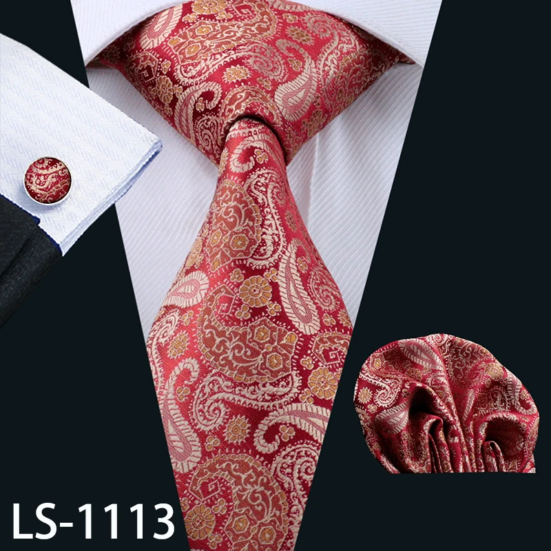 LS-704, мужской галстук, шелк, красный, в клетку, жаккардовый, тканый, свадебный галстук, Barry.Wang, Hanky, запонки, набор, галстук для мужчин, деловые, вечерние - Цвет: LS-1113