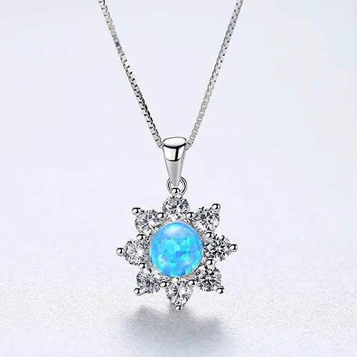 

S925 All-around Sterling Silver Necklace Simple Opel Set 3A Zircon Sun Flower Female Necklace