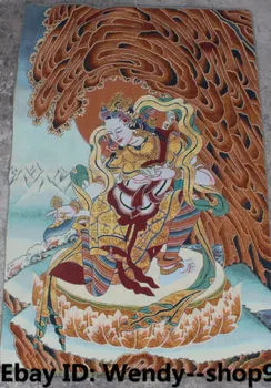 

35" Tibet Buddhism Silk Cloth Kwan-Yin Guan Yin Goddess Buddha Thangka Mural