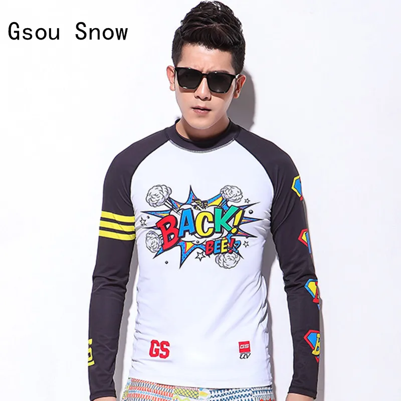 

2017 New Men Gsou Snow Surfing Quick Dry Rash Guards Beach Sunscreen Diving Clothing Swimwear Long Sleeve Top Clothing Wetsuit