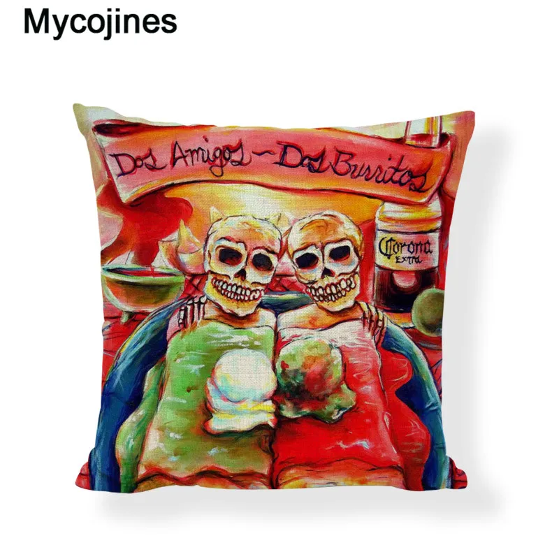 Наволочка для подушки с изображением сахарного черепа в мексиканском стиле, цветы, свадебные подарки, художественная роспись, домашний декор, наволочки для подушек на открытом воздухе, День мертвых