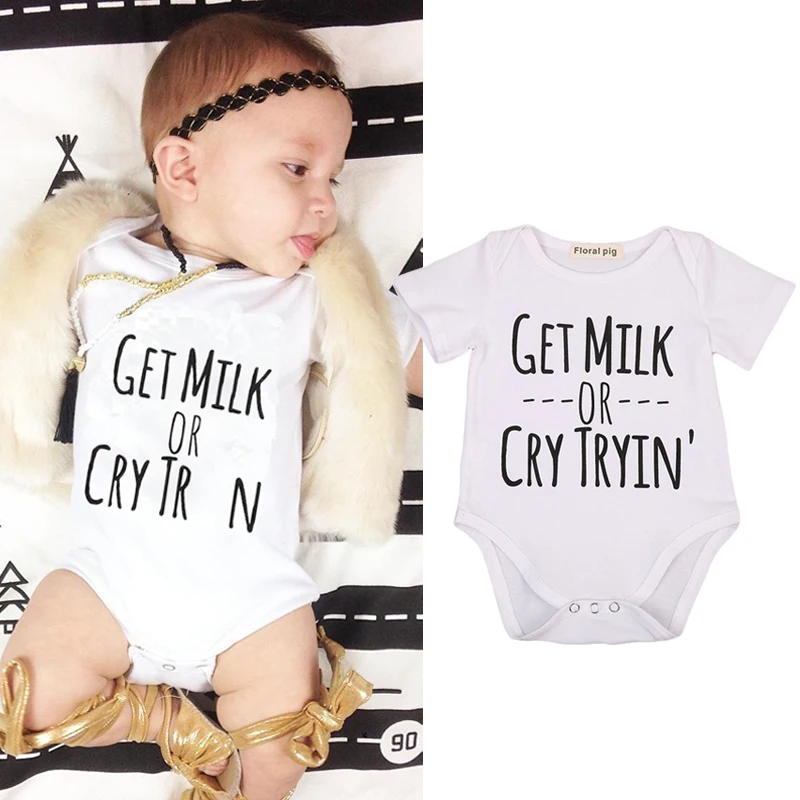 Одежда для новорожденных с принтом букв «получить молоко или плакать» хлопковый комбинезон для маленьких мальчиков и девочек, комбинезон
