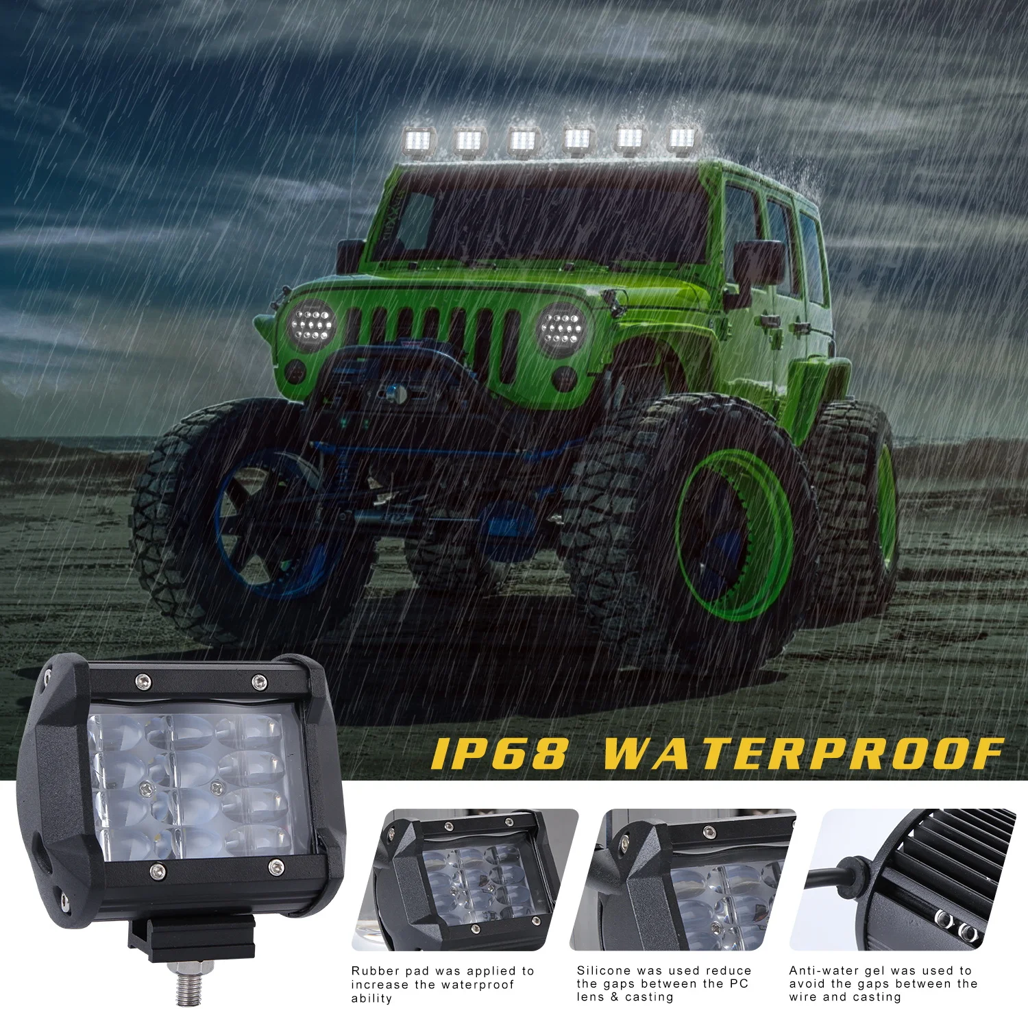 

A pair of 108W 4 inch 4 row elliptical lens off-road work light 6000K cool white a pair of LED car headlights lens accessories