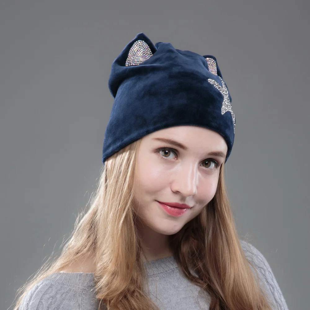 Женские модные шапочки Skullies DMC AAAA дизайн в форме звезды мягкий теплый хорошее качество для женщин и девочек прекрасный кот уха стиль зимняя шапка
