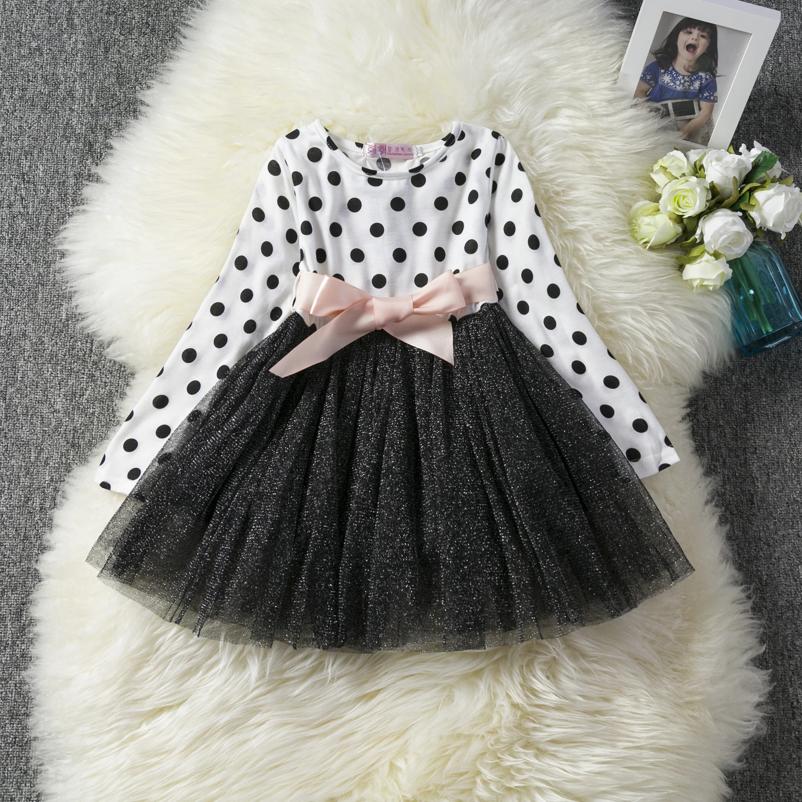 

Fashion Polka Dot Casual Dresses For Girls Autumn Long Sleeves Children Girl Clothes Cotton Party Dress For Kids Girl 2-6 Year