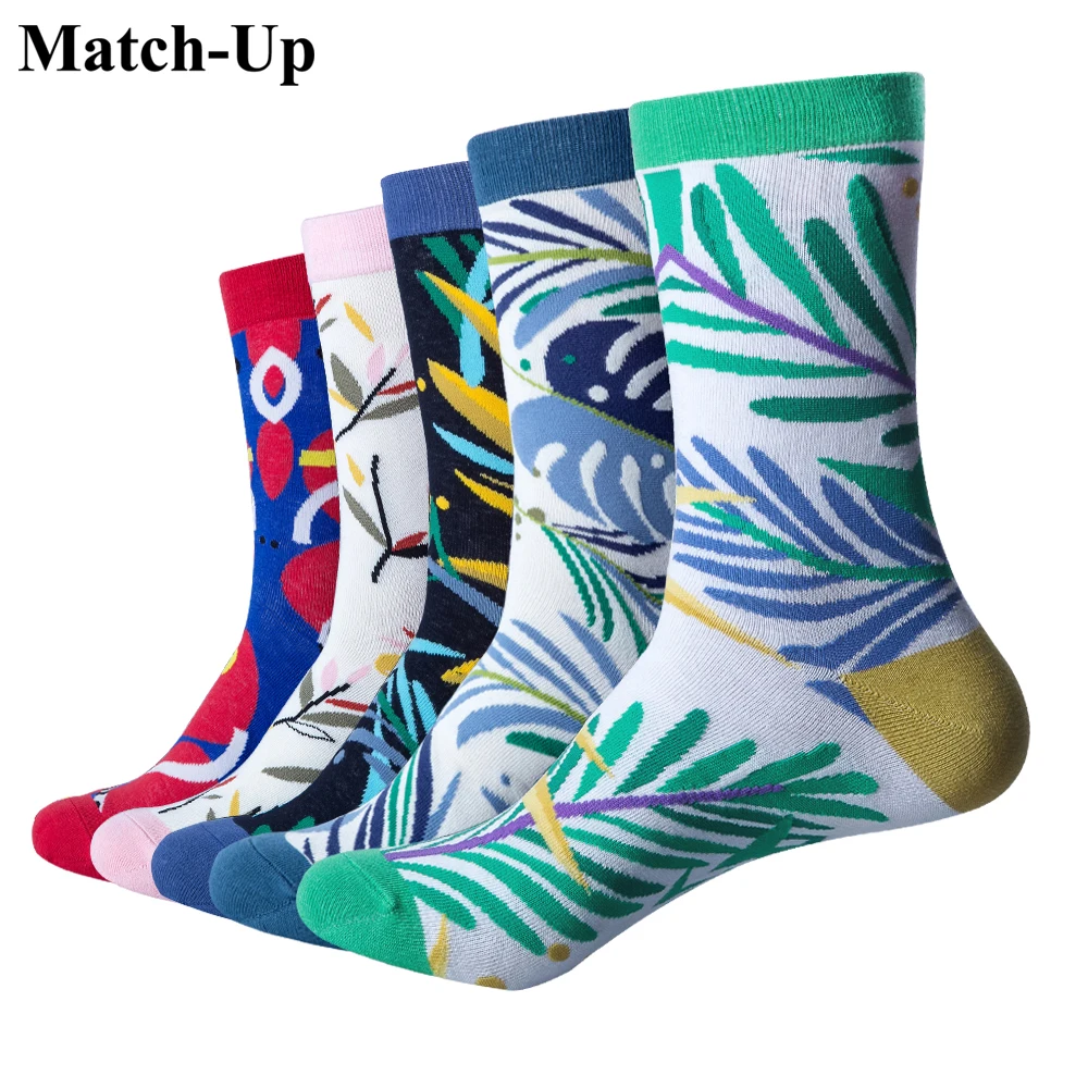 

Match-Up fashion Men Playful cartoon Cotton Socks Exaggerated leaves graphics Socks (5 Pairs/Lot) US 7.5-12