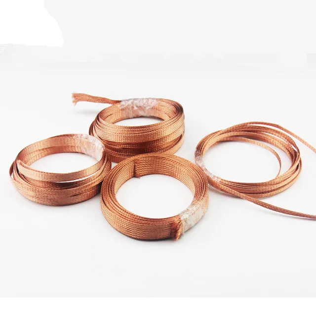 10 meters Copper Braided Grounding Wire Distribution Line Gold Silver Bare  Copper Wire Conductive Tape Copper