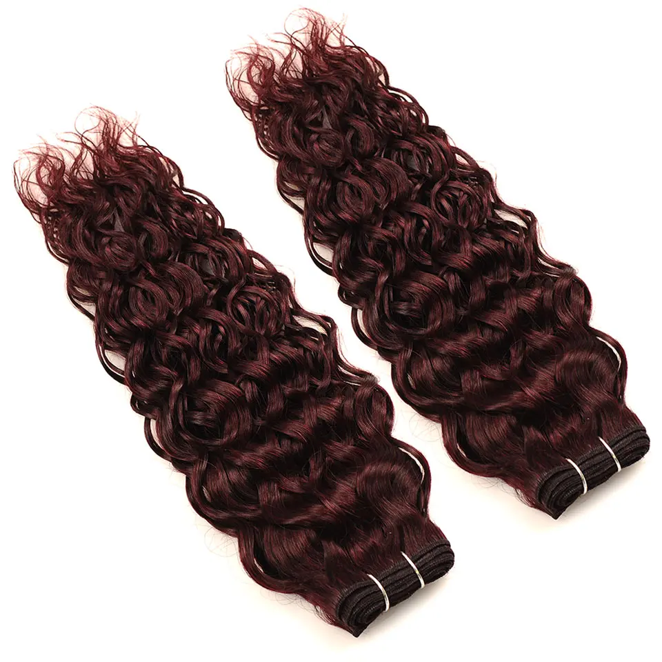 Pinshair Red Hair 4 Bundles Water Wave Brazilian Human Hair Weaving Burgundy Water Wave Wet Wavy Non Remy Hair Weave Extensions (23)