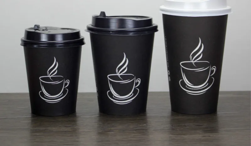 50pcs Thick disposable black coffee milk tea cup 280ml 400ml 500ml hot  drink packaging beverage cups