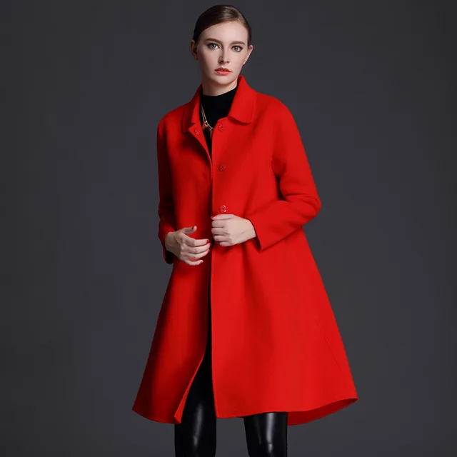 Red Black Thicken Real Cashmere Woolen Blends Autumn Winter Windproof ...