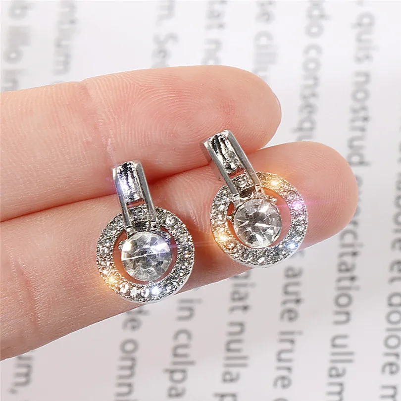 New Fashion Women Ladies Rhinestone Stud Earrings Circle Zircon Simple Fashion Exquisite Joker Stud Earrings #E12 (2)