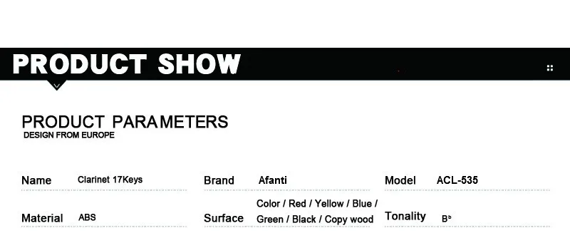 Afanti музыка Bb Tonality 17 клавиш Кларнет(ACL-535