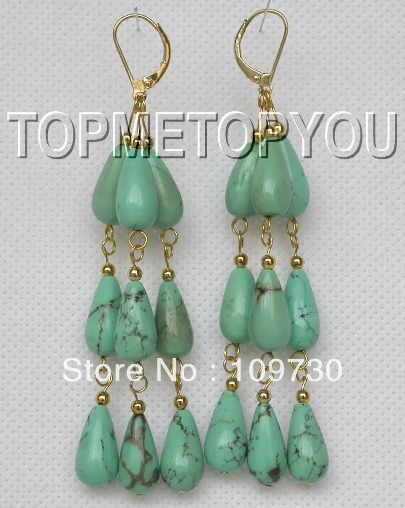 

ry00158 Great! 15X8mm Drop green turquoise Dangle earrings 14k/20