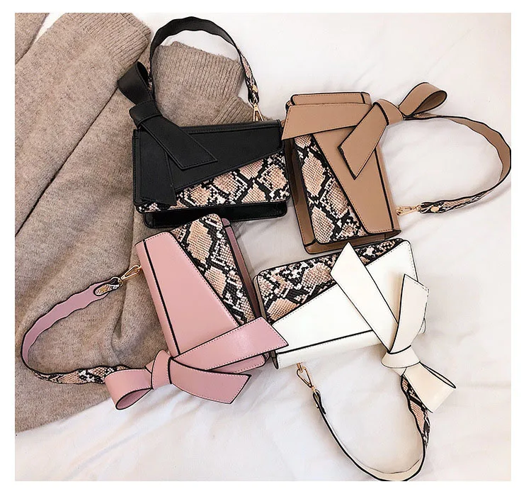 Women's mini Snake Print Leather Bow Shoulder Bag Famous Brand Designer handbags High Quality White Camel Crossbody Tote Clutch (1)