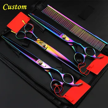 

Custom Professional 4 kit pet 8 inch shears dog grooming cut hair scissors cutting thinning barber tools hairdressing scissors